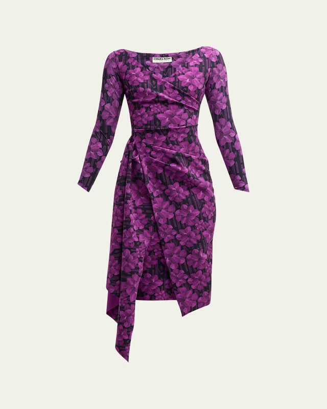 Pleated Floral-Print Bodycon Dress